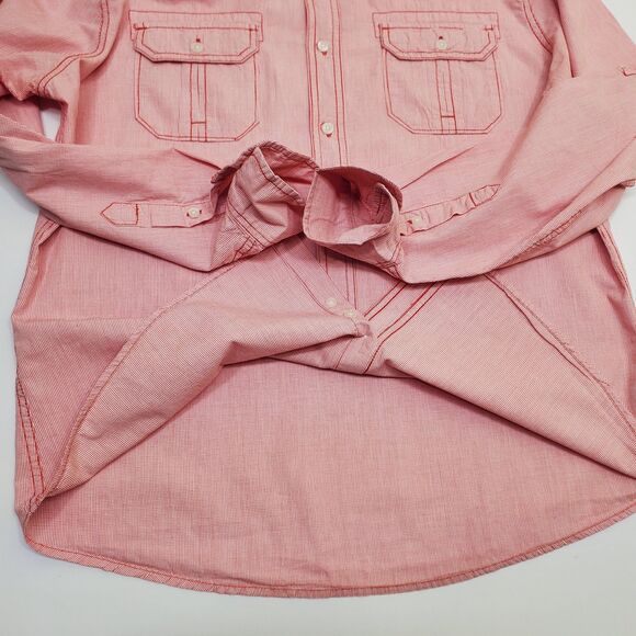 PAPER DENIM & CLOTH Shirt Mens L Red & White Roll Tab Long Sleeve Button Cotton - Picture 8 of 12